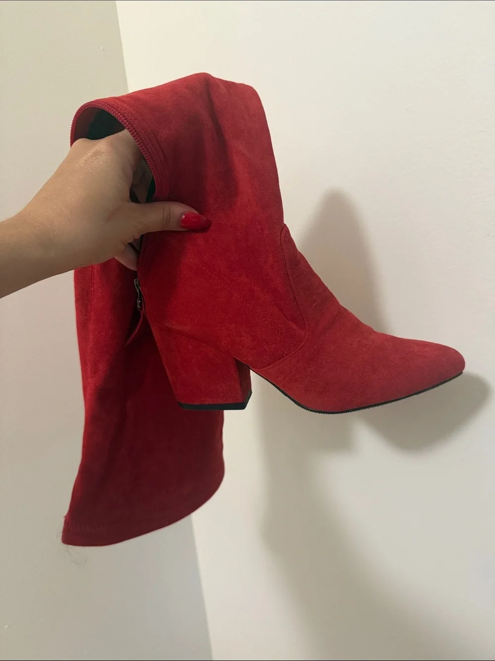 Women's Red Over-the-Knee Suede Boots